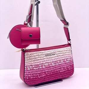 Michael Kors Pink Gradient Woven Crossbody Bag With tech attached Dragonfruit
